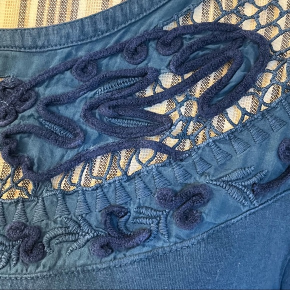 Soft Surroundings Womens Blue Puff Sleeve Boho Peasant Embroidered Blouse L - Picture 6 of 13